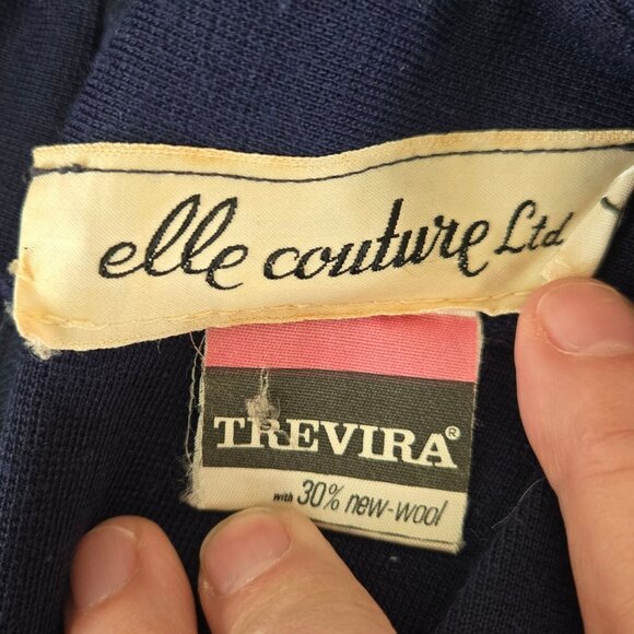 Vintage 1960s Elle Couture Ltd Navy Trevira Wool Blend Dress with Scarf - Picture 10 of 11